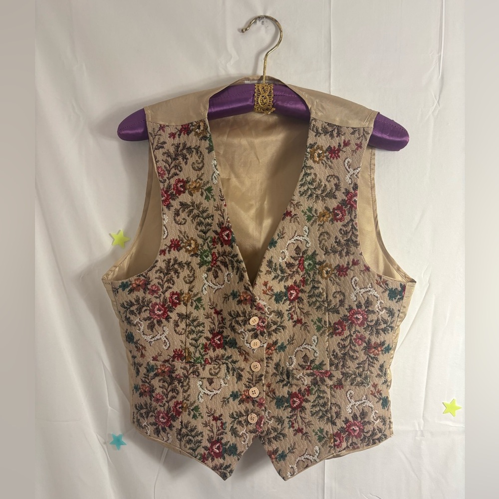 VTG Cottage core Cotton Blend Textured Button Down Vest Women’s Size M